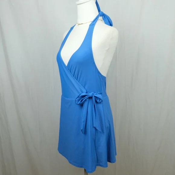 sachin and babi light blue dress Sweet Halter Neck Short Lace Dress With Chiffon-top main image 1